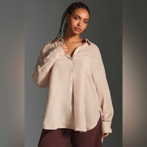 Anthropologie Maeve the Bennet Buttondown Shirt linen size XL light pink NWT